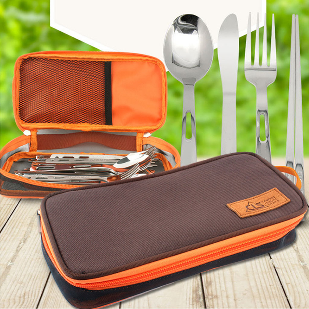 Cutlery Storage Case Zipper Bag Container Holder for Camping, Hiking, Travel -