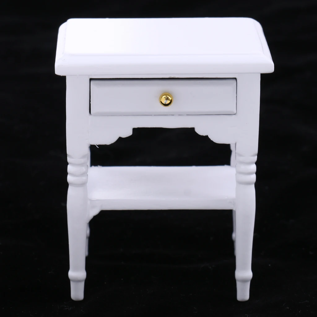 1/12 Dollhouse Miniature Badroom Furniture Wooden Bedside Table With Drawer