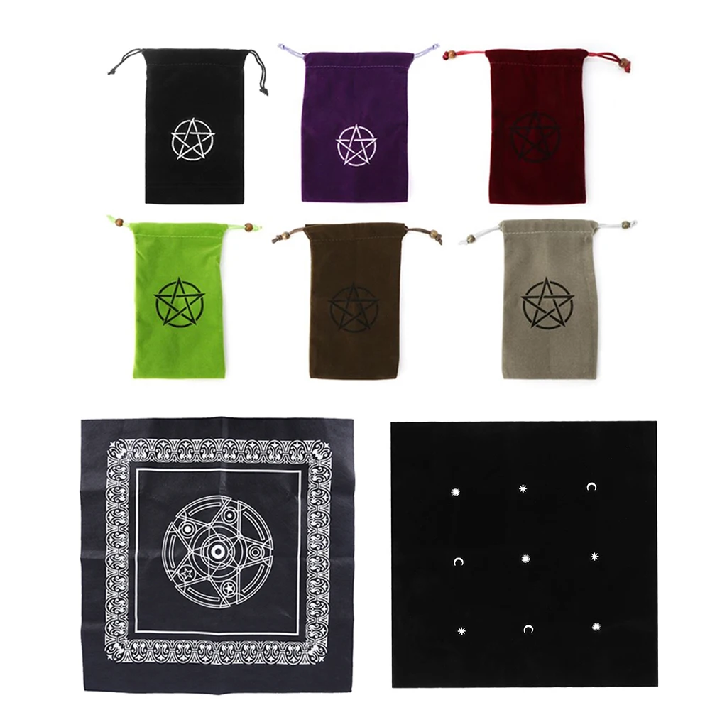Tarot Card Storage Bag Pouch and Square Table Cloth Cover Set Board Game Access