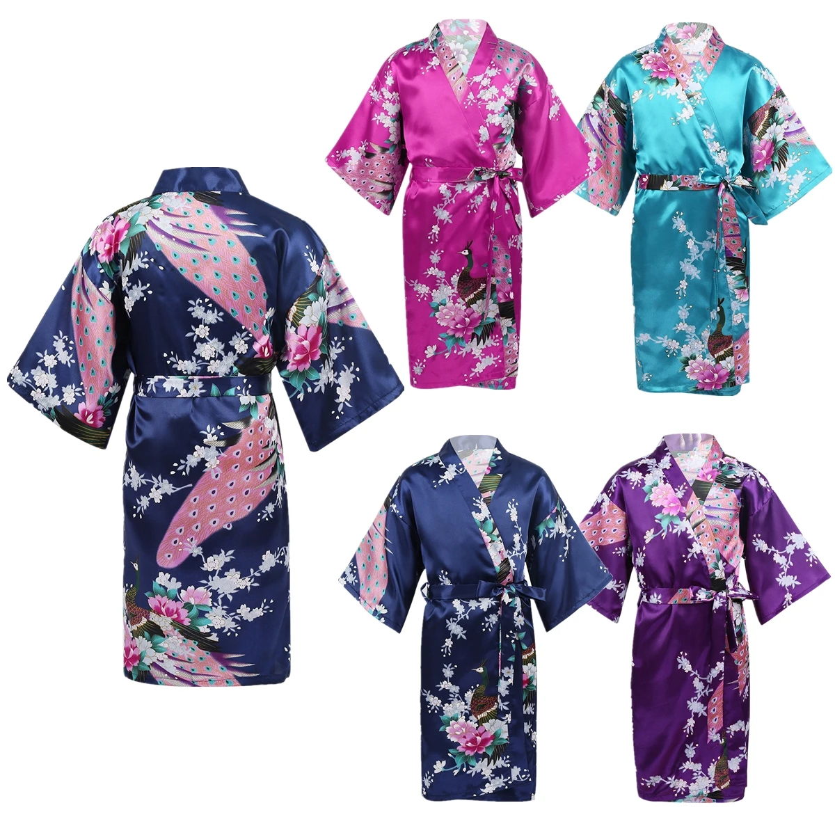 elegant pajama sets Kids Girls Satin Floral Kimono Robe Flower Girls Wedding Bridesmaids Sleepover Nightgown Children Birthday Party Spa Bathrobe ladies pajama sets	