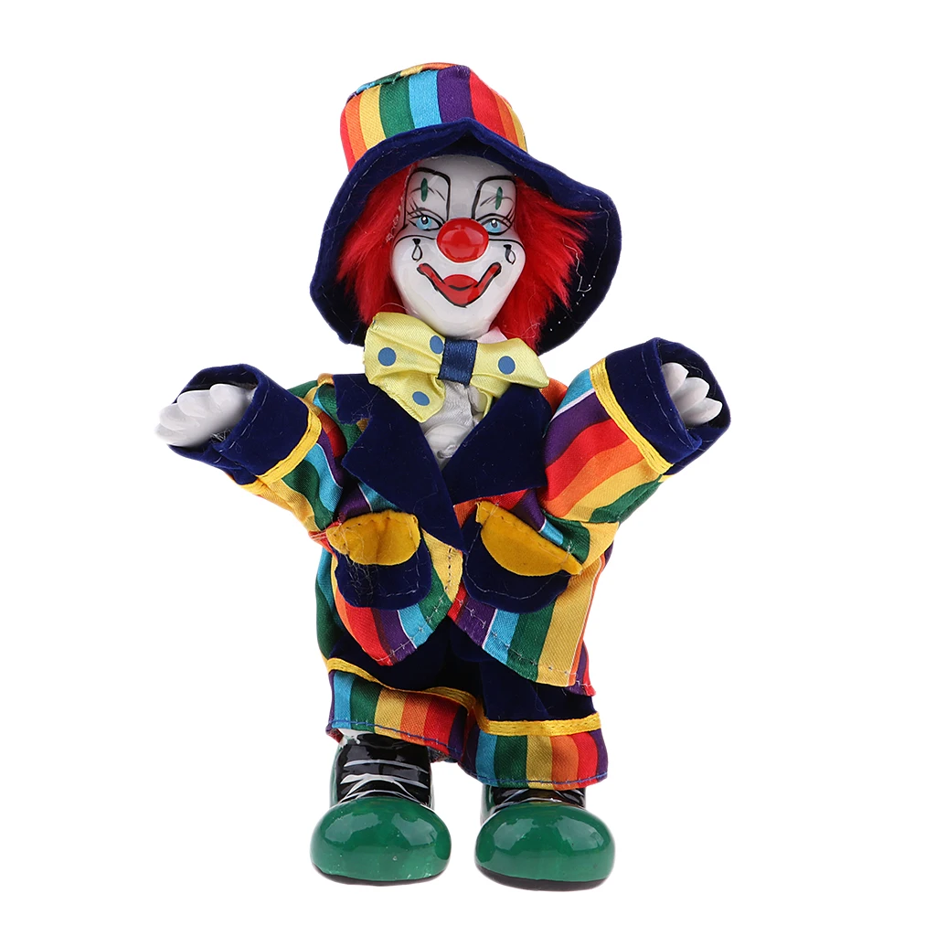 7 inch Interesting Harlequin Clown Doll With Porcelain Head Hands And Feet