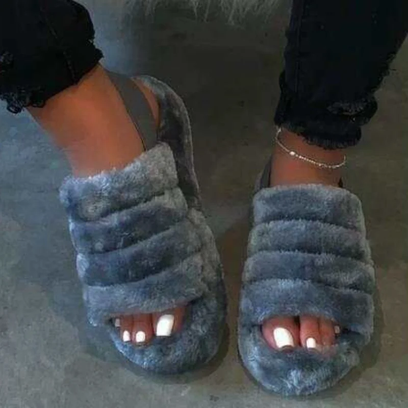 Fish Mouth Furry Elastic Strap Slippers