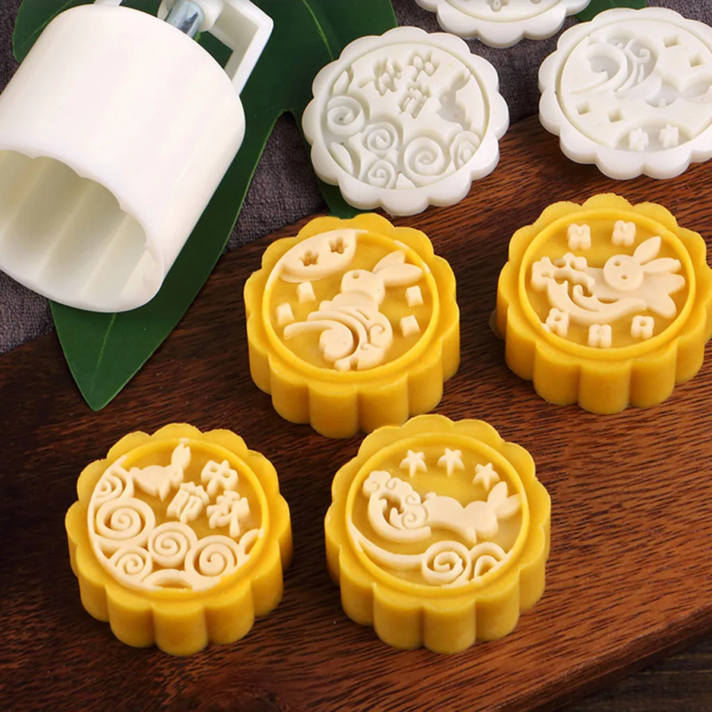 qingqingR Molde de Pastel de Luna Lotus Stamp DIY Mano Presión Galletas Molde de repostería Mediados de otoño 