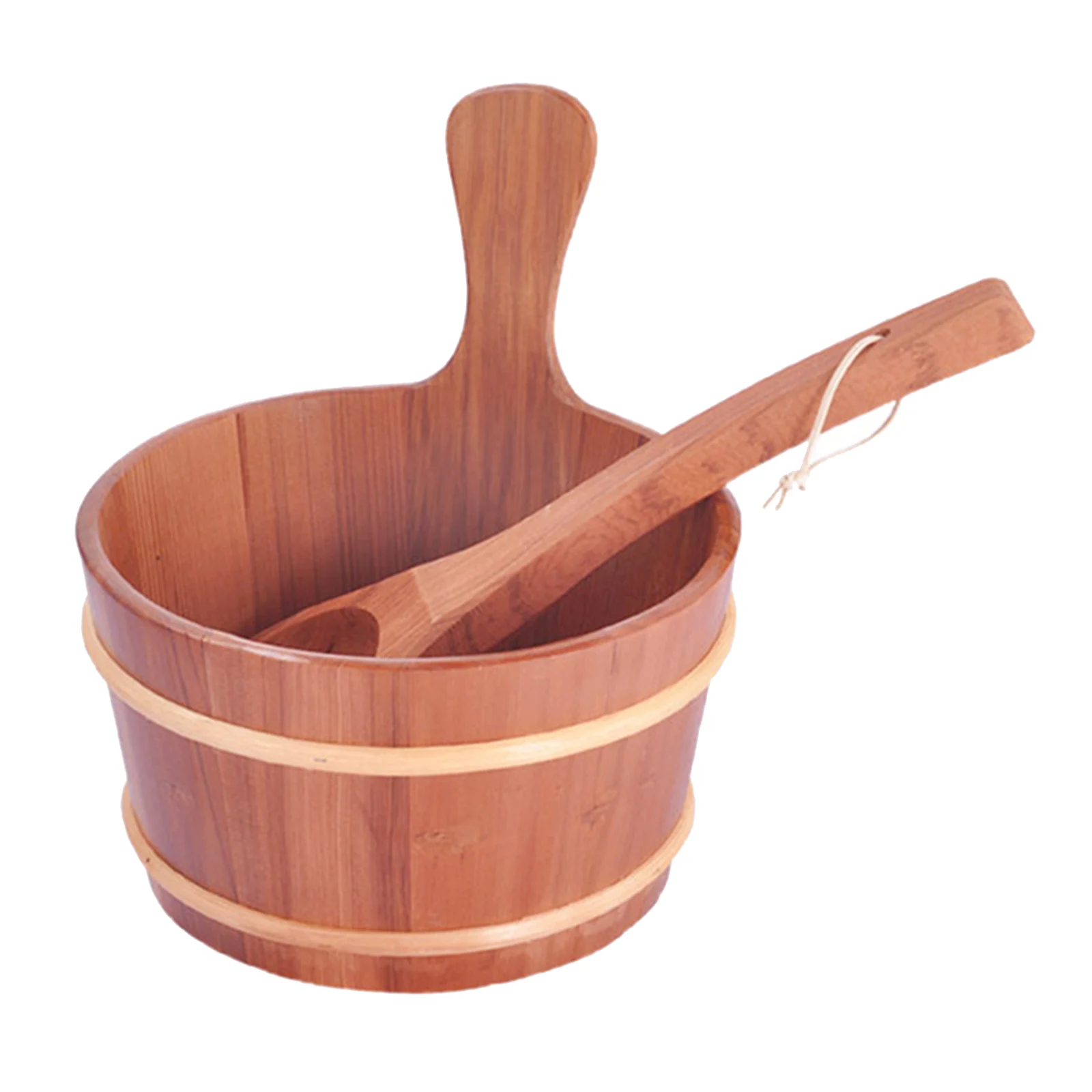 Bathroom Natural Wooden Bucket+Ladle Set For Sauna Spa Bathroom Accesso Q7F4 1X 