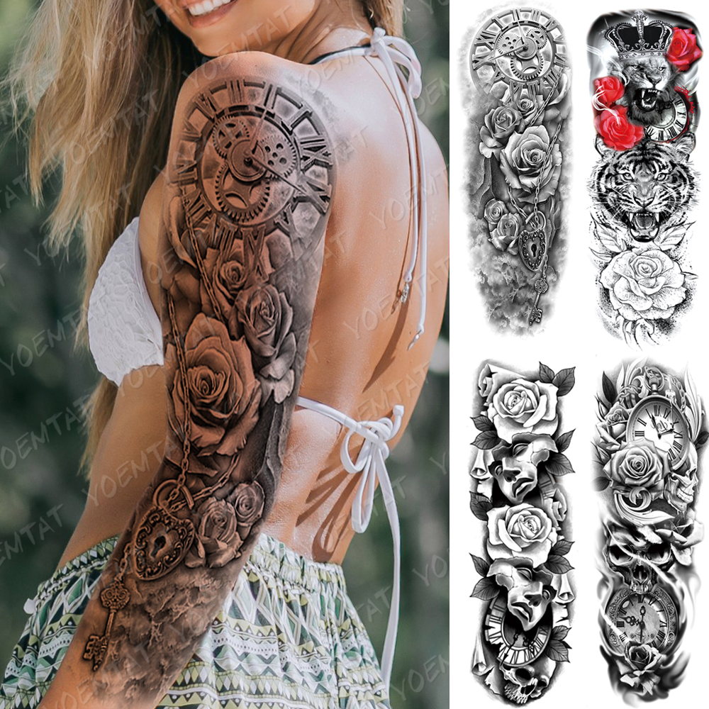 Best of Large Arm Sleeve Tattoo Lion Tiger Clock Waterproof Temporary Tatto Sticker Rose Mask Body Art Full Fake Tatoo Women Men Reviews & Tips