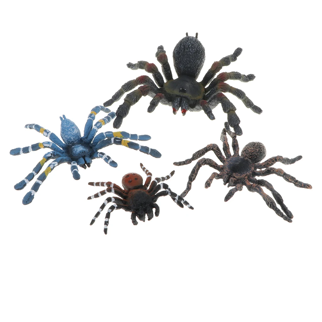 4Pcs Plastic Realistic Spider Model Action Figure Toy for Kids Toddlers, Home Decor, Collection