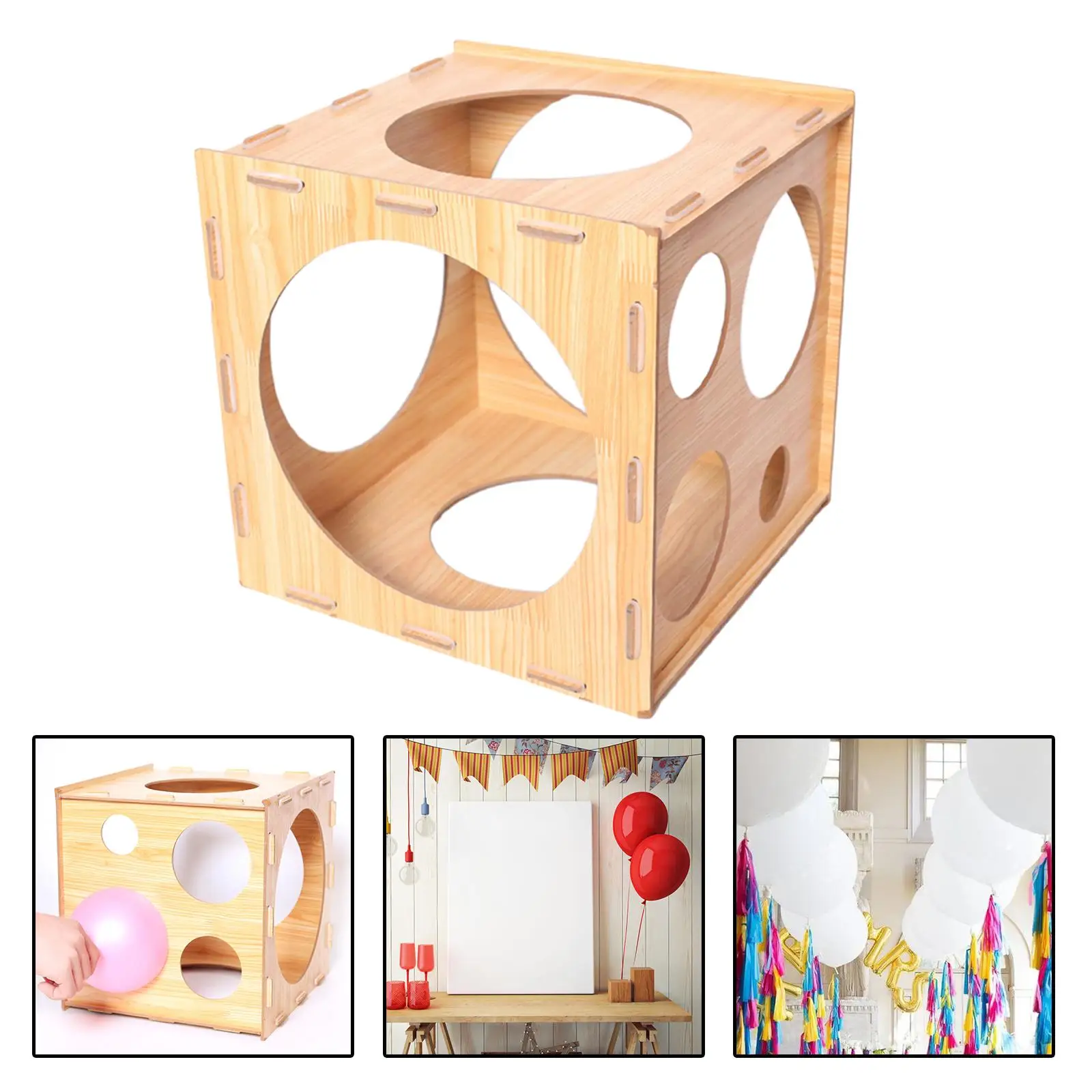 2-10 inch Balloon Sizer Box Cubic Wooden 9 Holes Balloon Size Measurement Box for Balloon Decorations Wedding Birthday Party