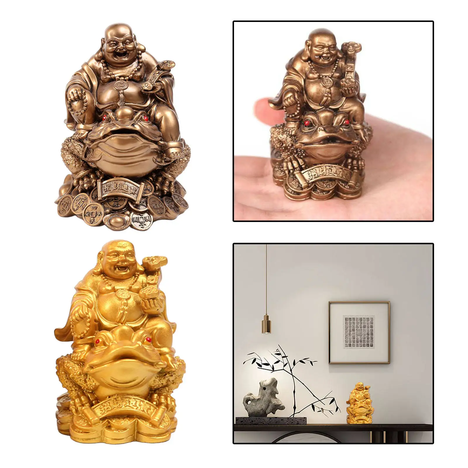 Laughing Buddha Chinese Golden Frog Toad for Feng Shui Ornament Home Marriage Anniversary Housewarming Birthday