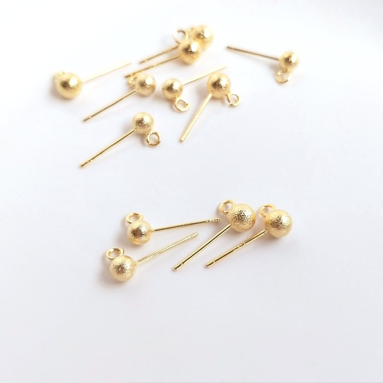 10PCS 4MM 5MM 14K Gold Überzogene Messing Ball Stud Ohrringe Hohe Qualität Schmuck Machen Liefert Diy zubehör – Detail 1