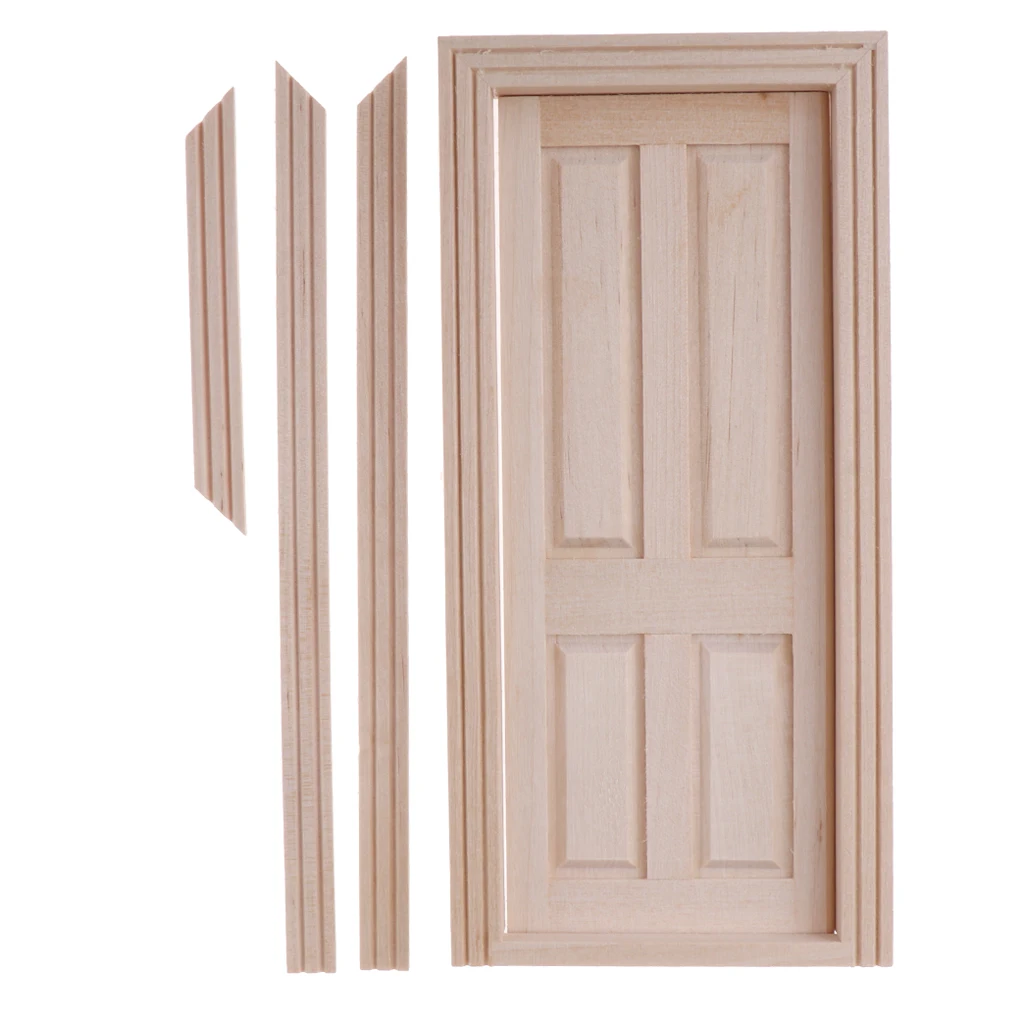 1:12 Wooden External 4-Pane Single Door Frame for Dolls House DIY Decor