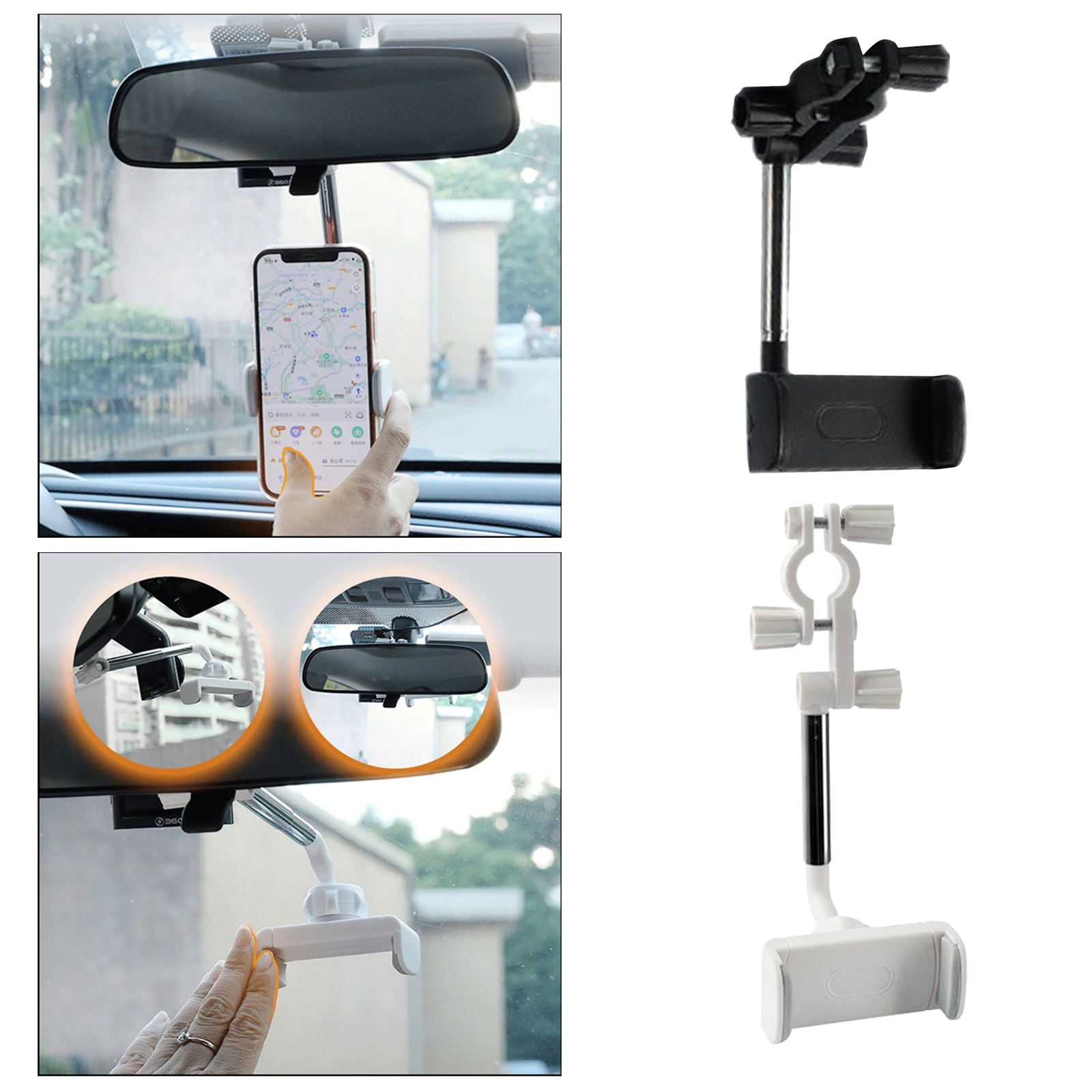 Car Mount Cell Phone Holder 360° Car Rearview Mirror Mount Truck Auto Bracket Holder Cradle for GPS/PDA / MP3 / MP4 Devices