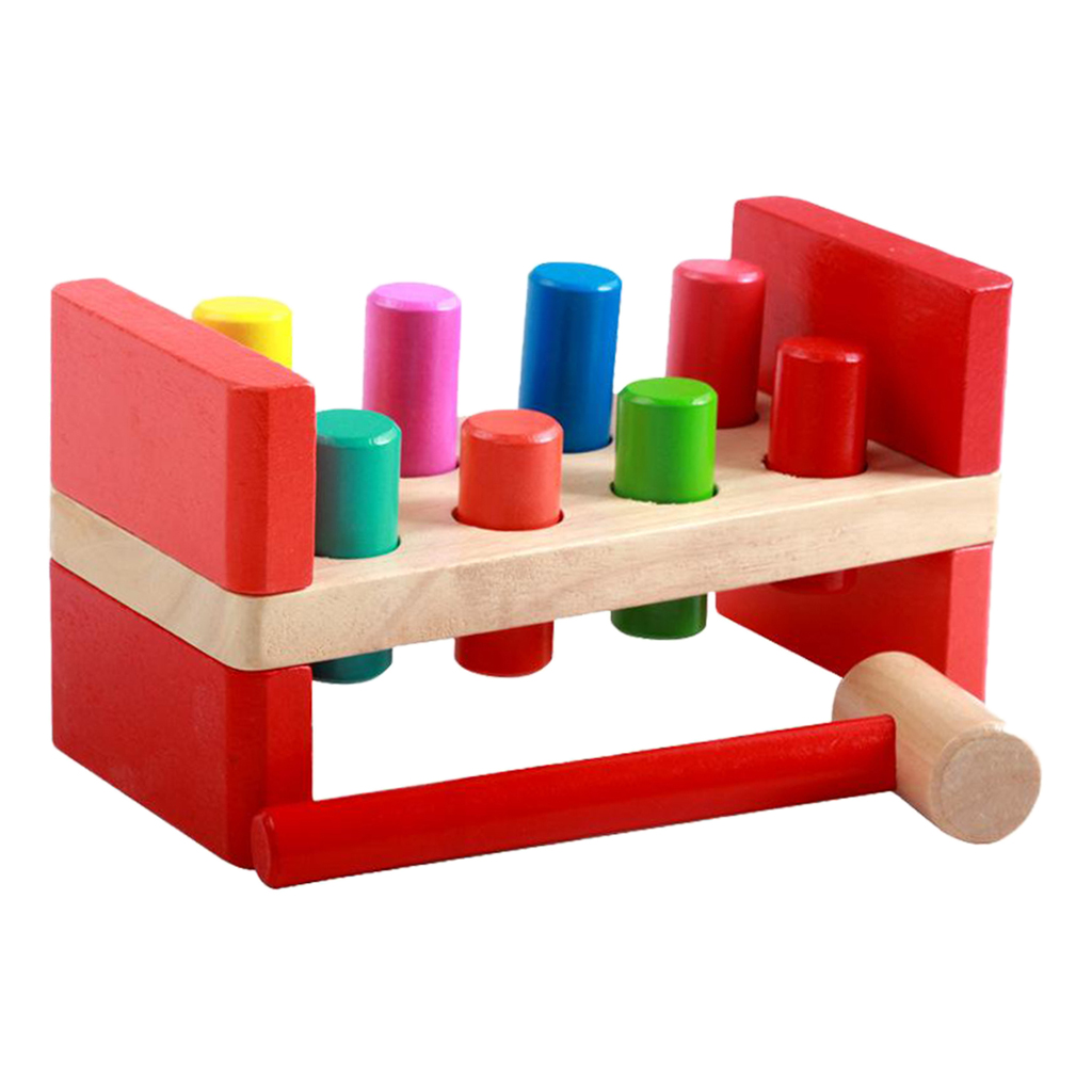 Wooden Toys Pounding Bench Toys for 18 Months 2 Year Old, Wooden Pegs Hammer Bench Educational Toy for Kids Boys Girls