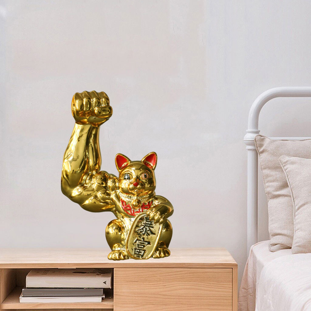 Creative Muscle Arm Lucky Cat Figurines Home Wealth Decoration Car Interior Feng Shui Animal Crafts Office Room Shop Ornaments