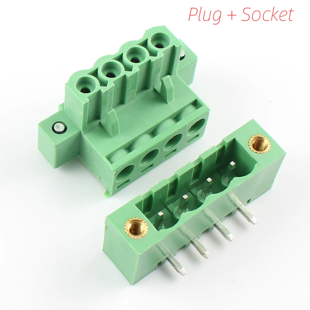 2Set Right Angle 4P Plug-in Screw Terminal Block Connector 3.81MM Pitch 