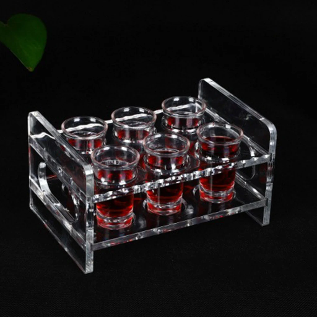 6 Hole Acrylic Transparent Shot Glass Holder for Barware Home Restaurant, Whisky