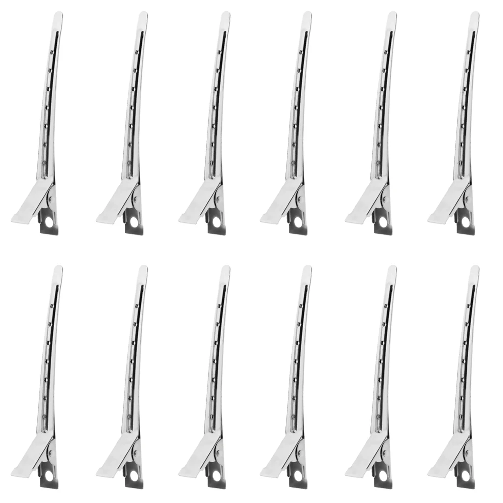 12PCS Section Hairdressing Tools Hair Salon Pin Curl Clips Clamps Stainless