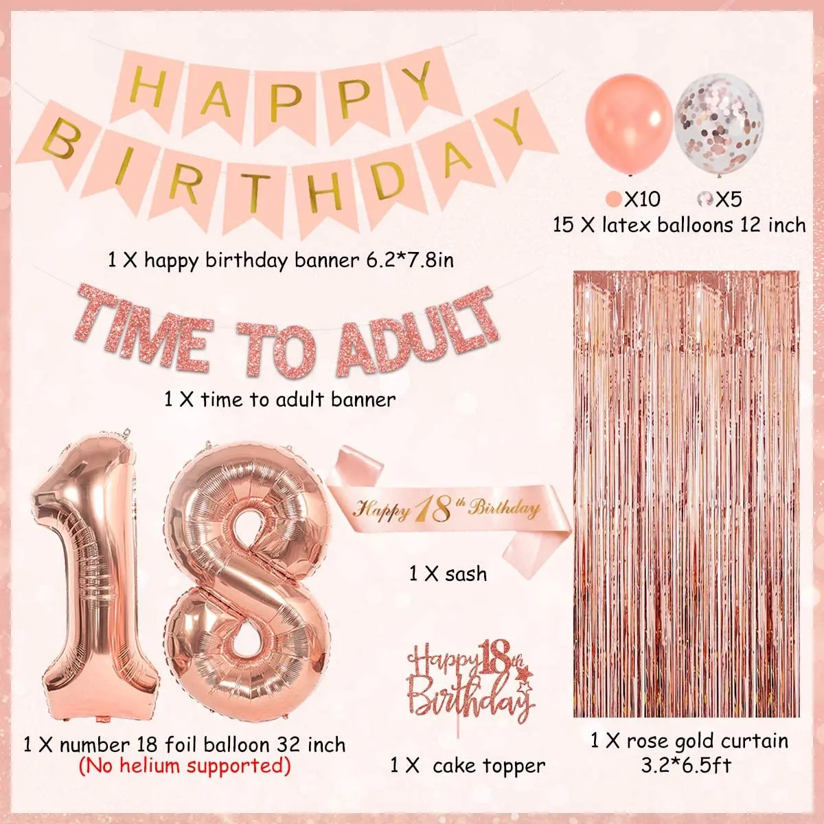 Rose Gold Latex Balloons with Confetti for Birthday Party Door Cover Backdrop Supplies Rose Gold Birthday Door Cover Backdrop Party Decorations 18th Birthday Girls KAINSY 18th Birthday Door Banner 