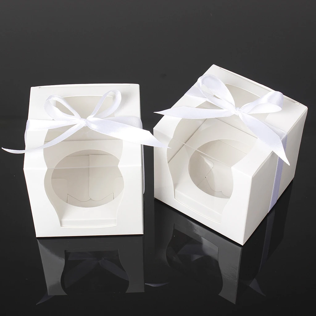 12pcs/Set Vintage Paper Cake Cupcake Box Bakery Box With Window Paper with Rope Birthday Wedding Favor Gift Mini Box Packaging