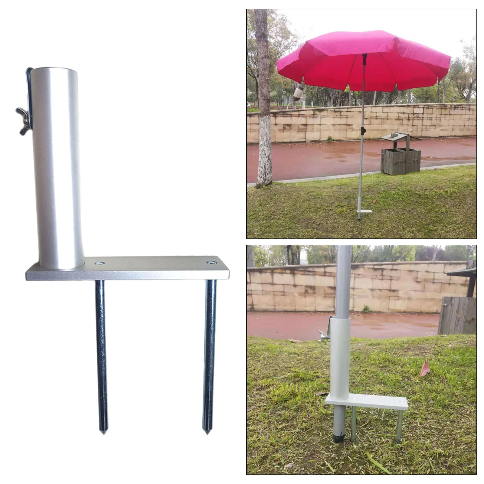 Silver Upgraded Beach Patio Umbrella Clamp Ground Insertion for Garden