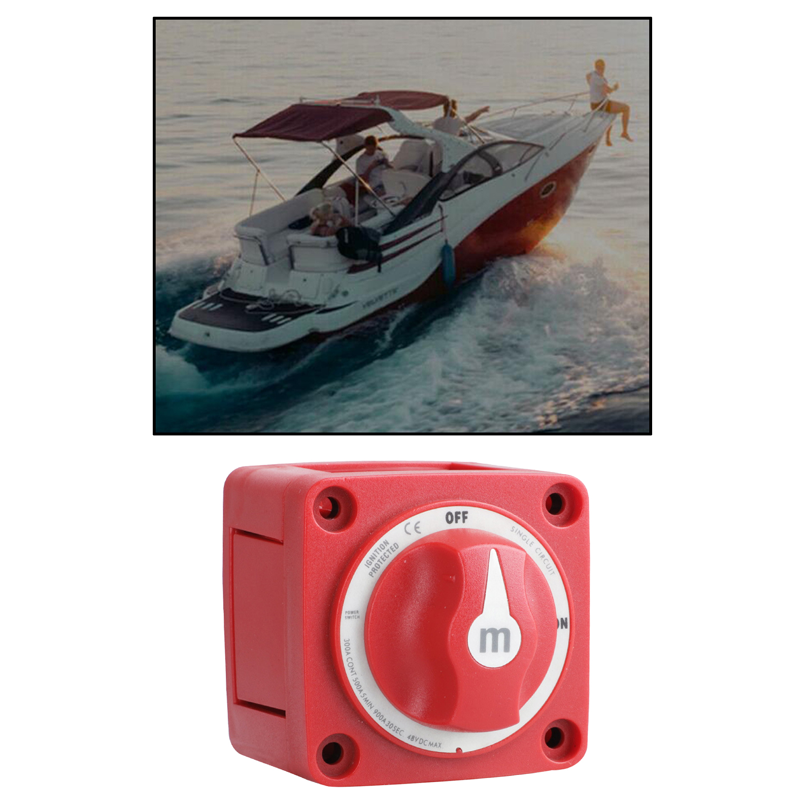6006 Marine Electrical Battery Switch M SERIES On/Off W/Knob 4 Position -Red