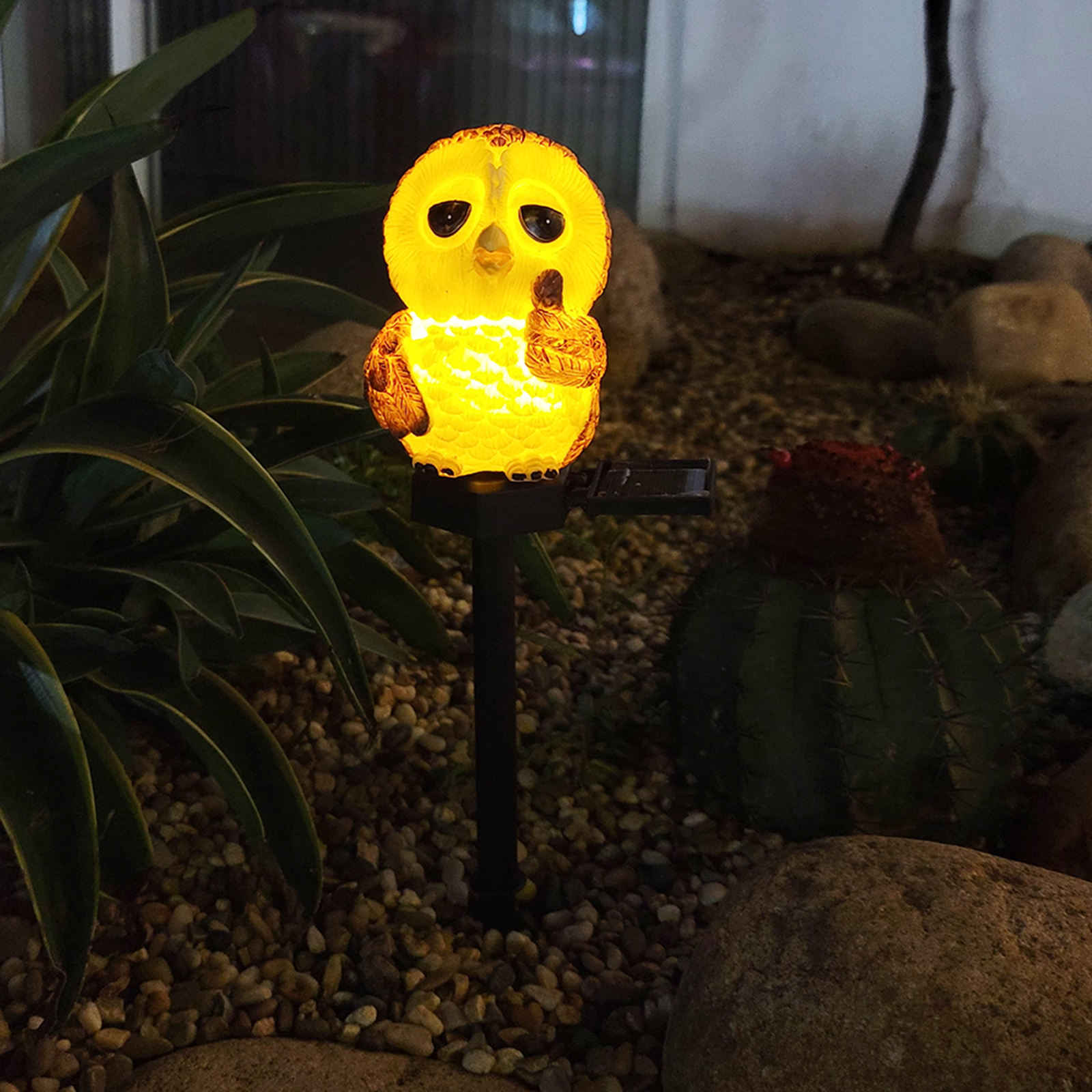 Decorative Cute Baby Owl Figurine Solar Garden Stake Lights Path Decoration, Energy Saving