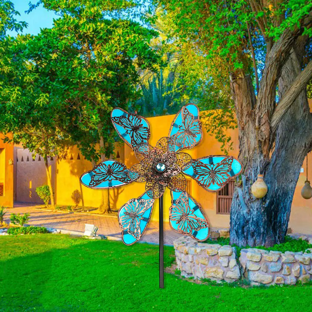 Luminous Butterfly Garden Wind Spinner Yard Patio Windmill Backyard Decorating Pinwheel w/ Ground Stake Whimsical Gifts
