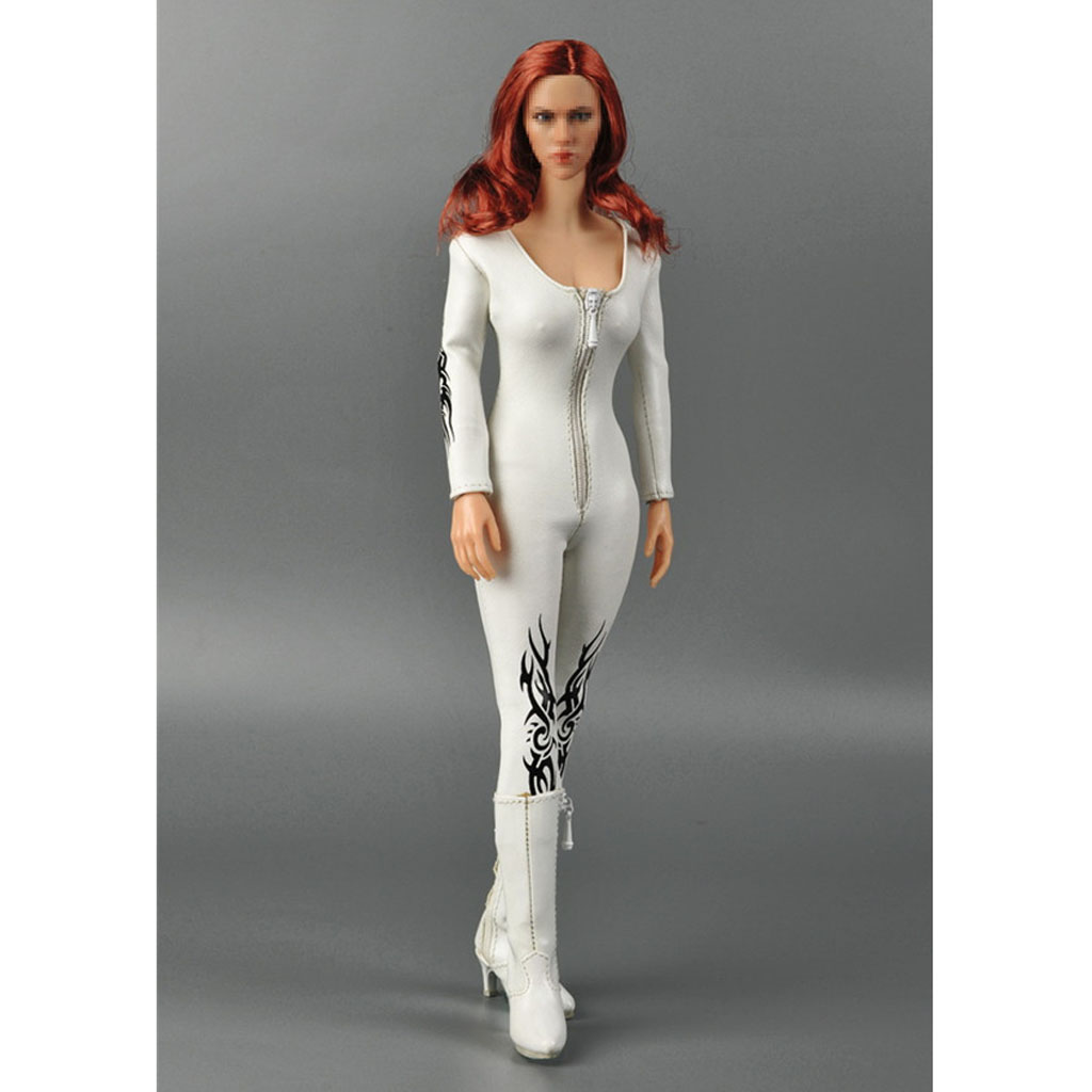 Cool 1/6 Scale Female Clothes Outfit Black Faux Leather Catsuit Jumpsuit for Doll Toy