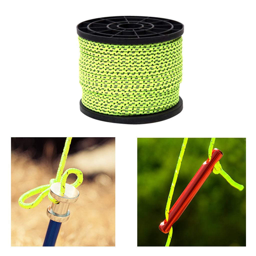 MagiDeal 4mm 50m Outdoor Reflective Camping Awning Cord Paracord Tent Reel Roll Guy Rope Line for camping Tent Awning Canopy