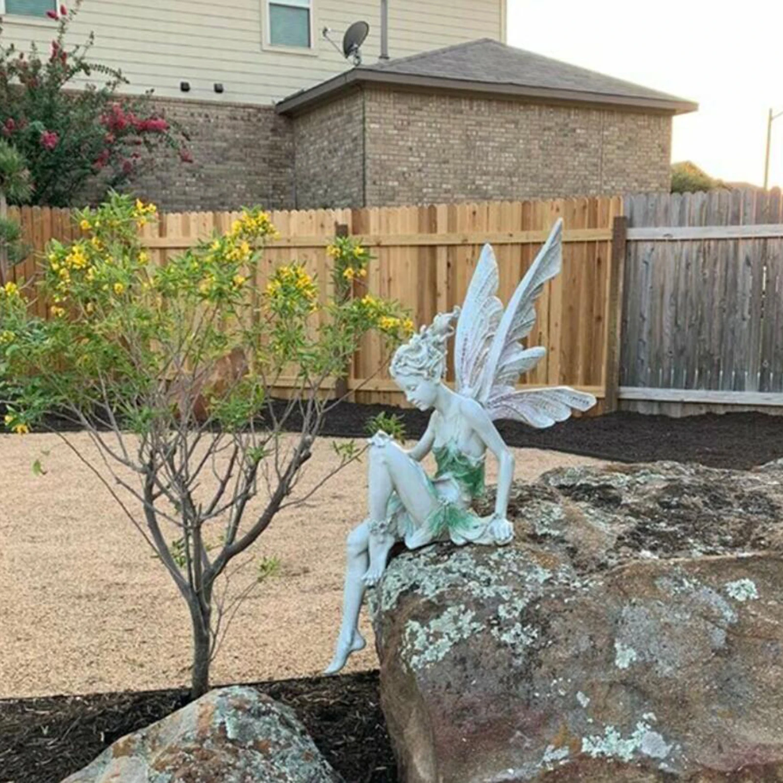 Sitting Fairy Statue Garden Ornament Resin Craft Landscaping Home Yard Decor AU