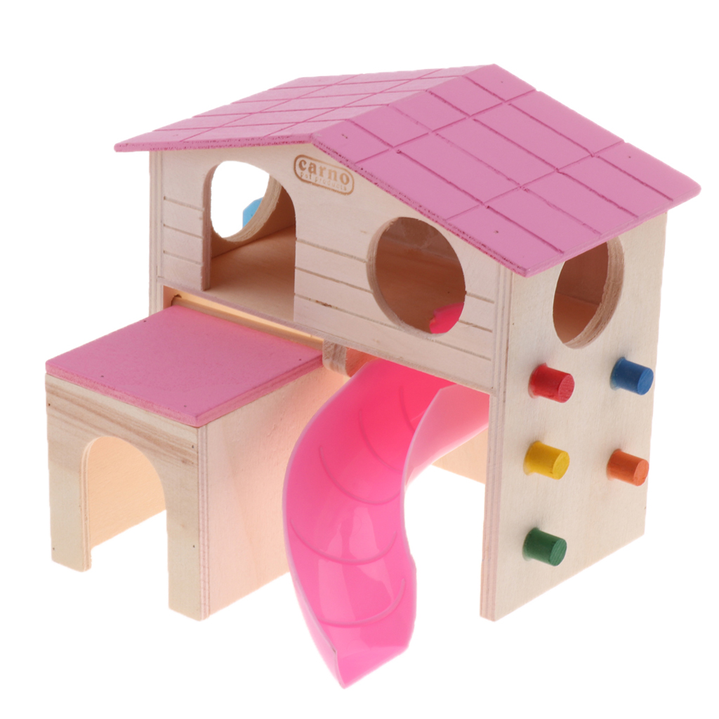 Colorful Pet Small Animal Hideout Hamster House 2 Layers With Stairs Design, Wooden Hut Play Toys Chews - Random Color