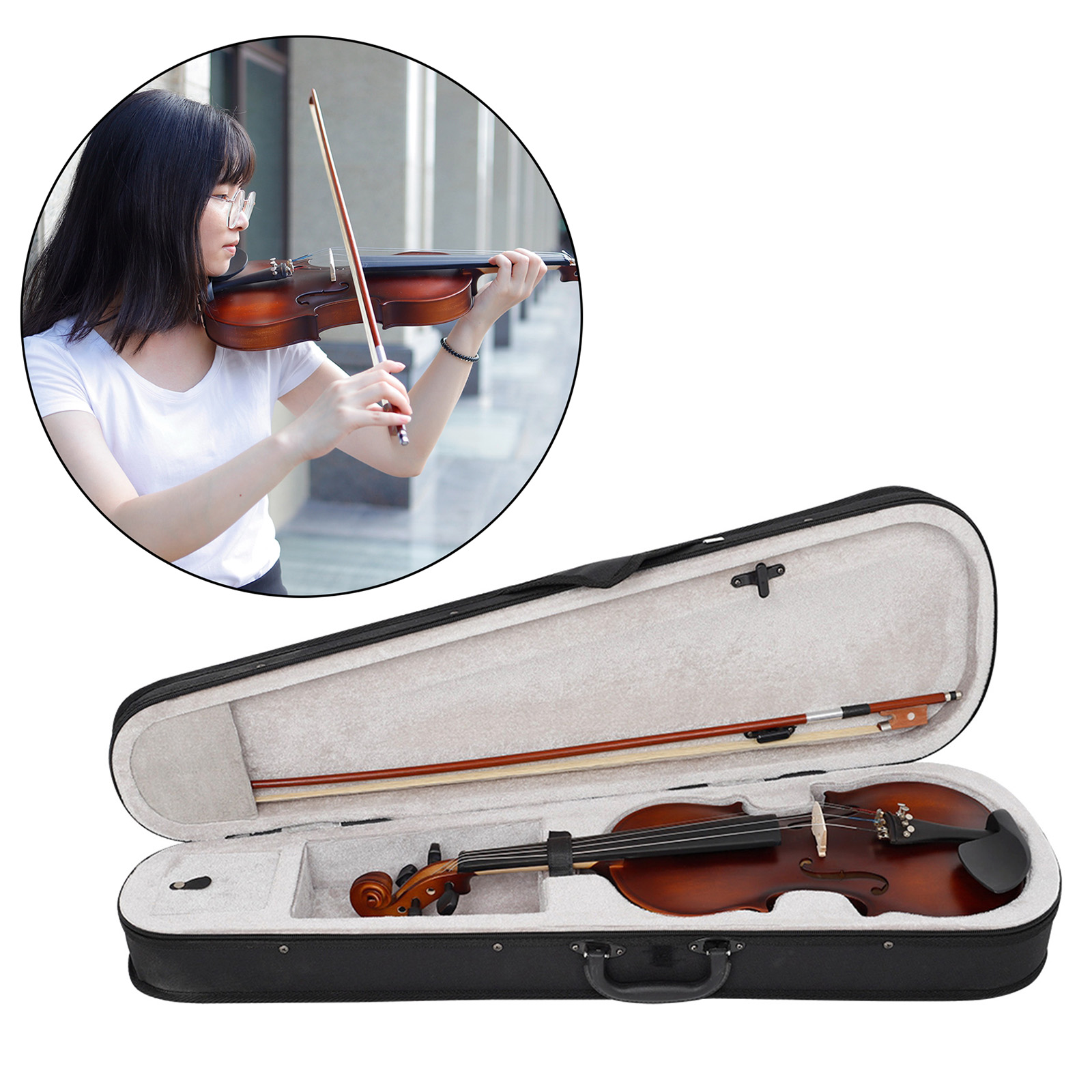 4/4 Full Size Vintage Acoustic Violin Practice Fiddle with Case & Bow for Beginner Kids String Instrument Violin Set