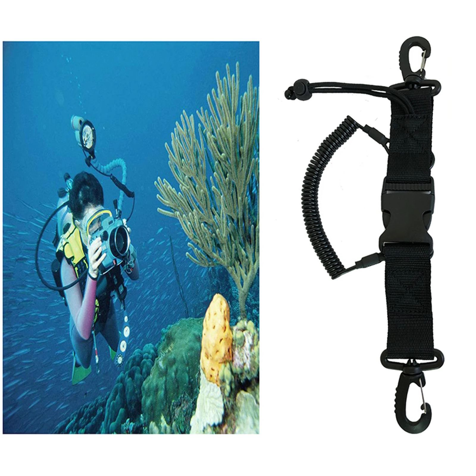 Snorkeling Underwater Spring Lanyard Scuba Dive Torch Camera Anti-Lost Leash 