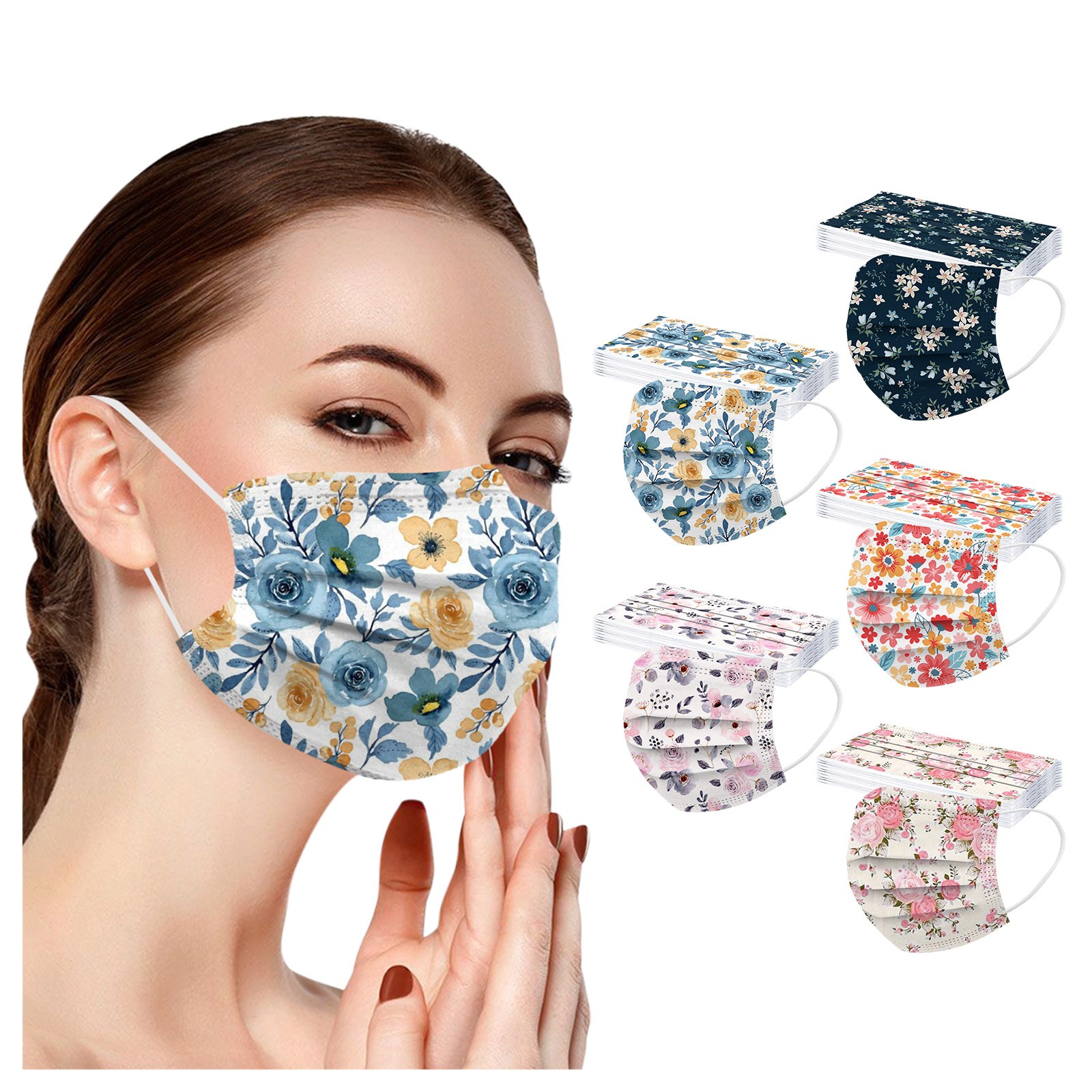 Description Picture 4 of item50pcs Disposable Face Mask Flower Printed Adults Mascarillas 3 Layer Filter Masque Breathable Mouth Masks Protective Mascaras