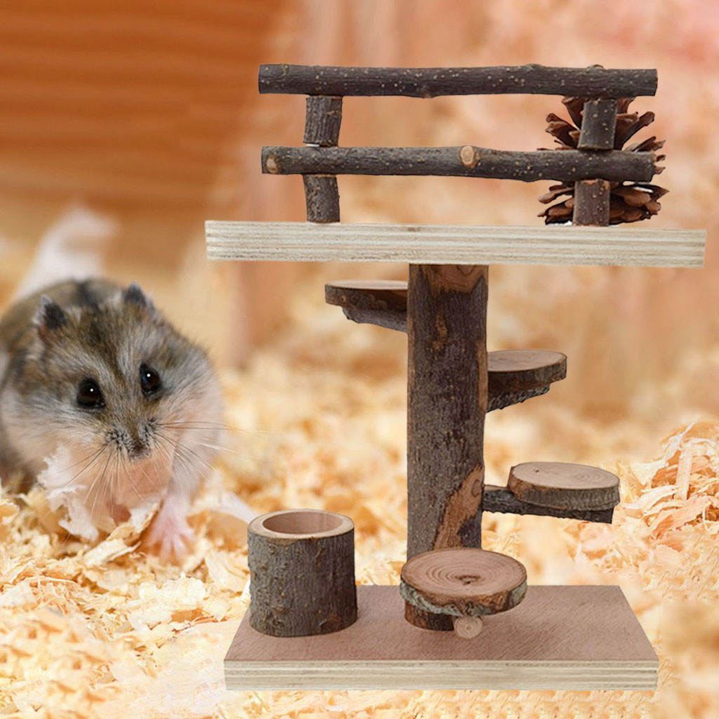 Hamster Wooden Toys Set Climbing Rotating Ladder Platform for Small Animal Feeder