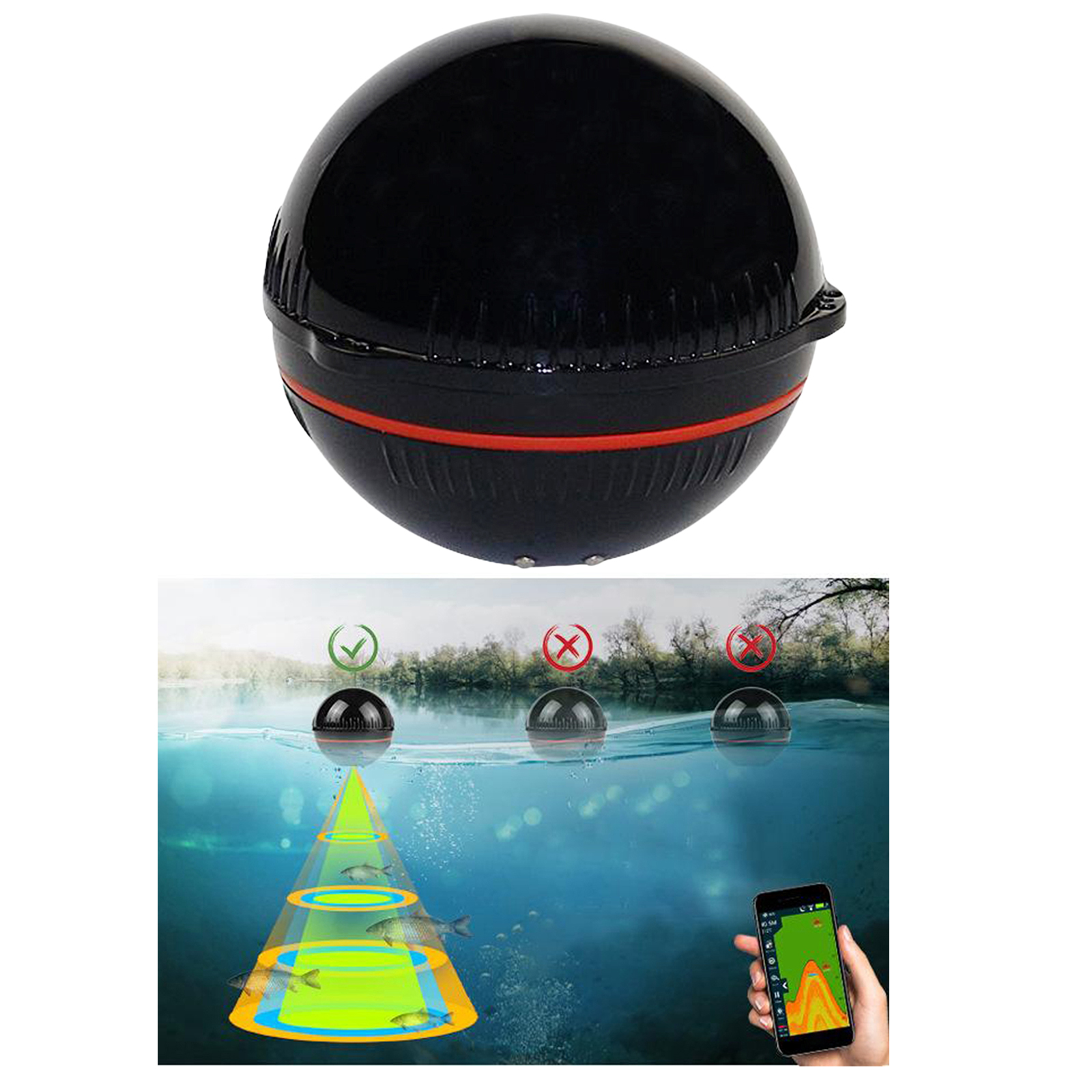 Portable Smartphone  Finder Bluetooth Fishfinder Depth Sonar GPS Fishing
