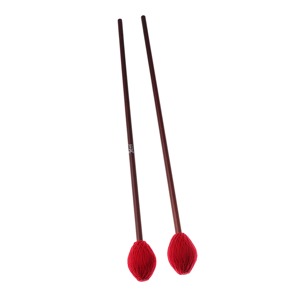 1 Pair Red Yarn Head Marimba Mallets with Maple Handle for Musical Percussion Instrument