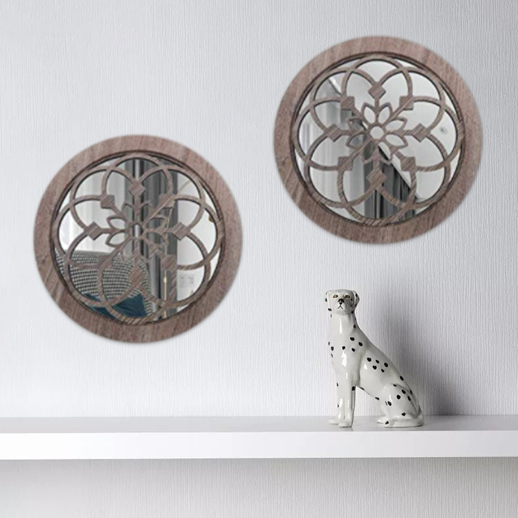 2x Chic Wall Decorative Mirror Accents Round Gorgeous Rustic LivingRoom Barn Kitchen Entry Garden Backyard Hotle Home Park Decor