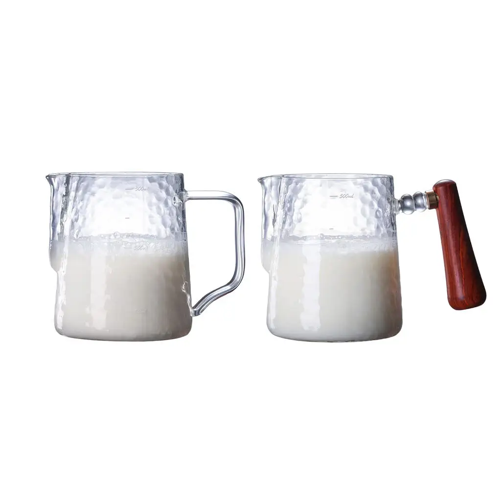 Glass Milk Frothing Jug Cream Steam Coffee Garland Cup Decorating Cup Jug Latte Frothing Art Jug for Barista Espresso Cappuccino