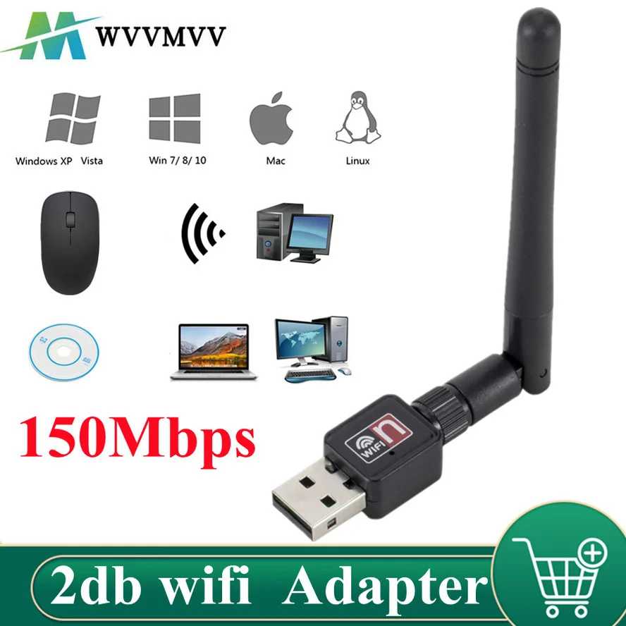 mobile lan adapter WVVMVV Không Dây WiFi Card Mạng USB 150 Dài 2.0 M 802.11 B/G/N LAN Ăng Ten Adapter Có Anten dành Cho Laptop Mini Wi-fi Dongle wifi card for pc
