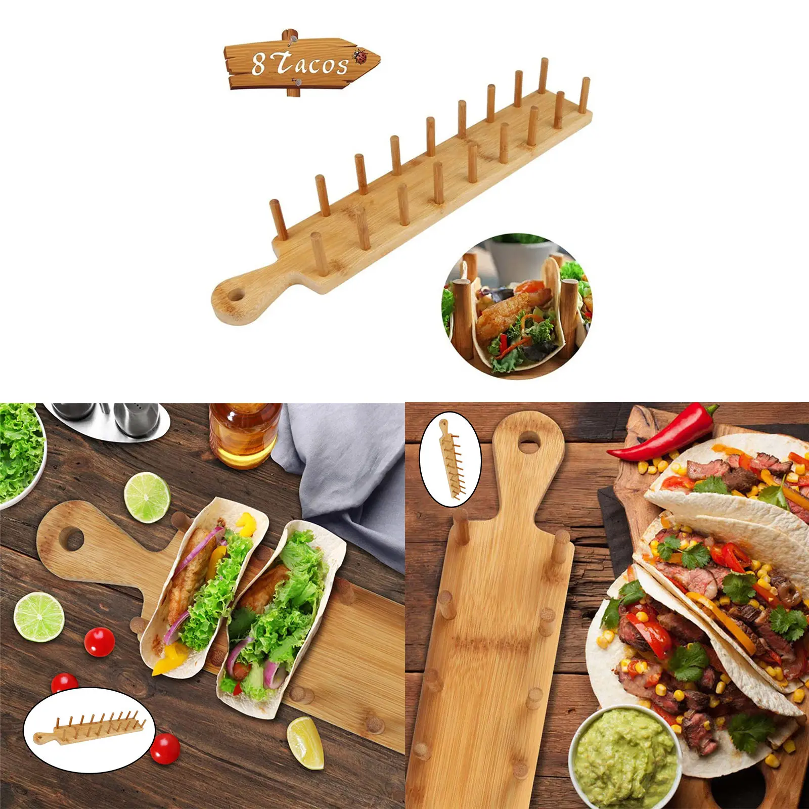 2x Taco Holder Tortillas Vintage 8 Soft or Hard Shell Tacos Pancake Rack for Kitchen