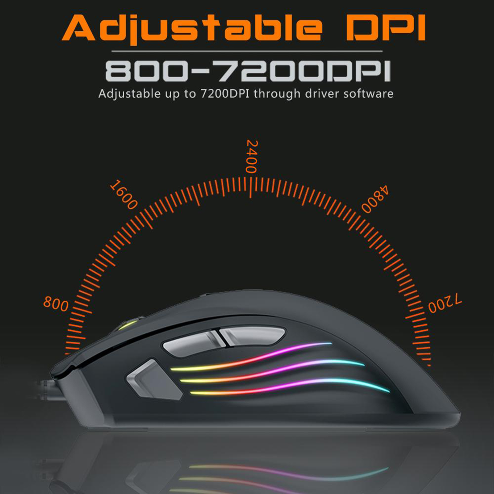 USB Gaming Mouse Comfortable 7200 DPI Ergonomic Game Mice Pro Gamer Black