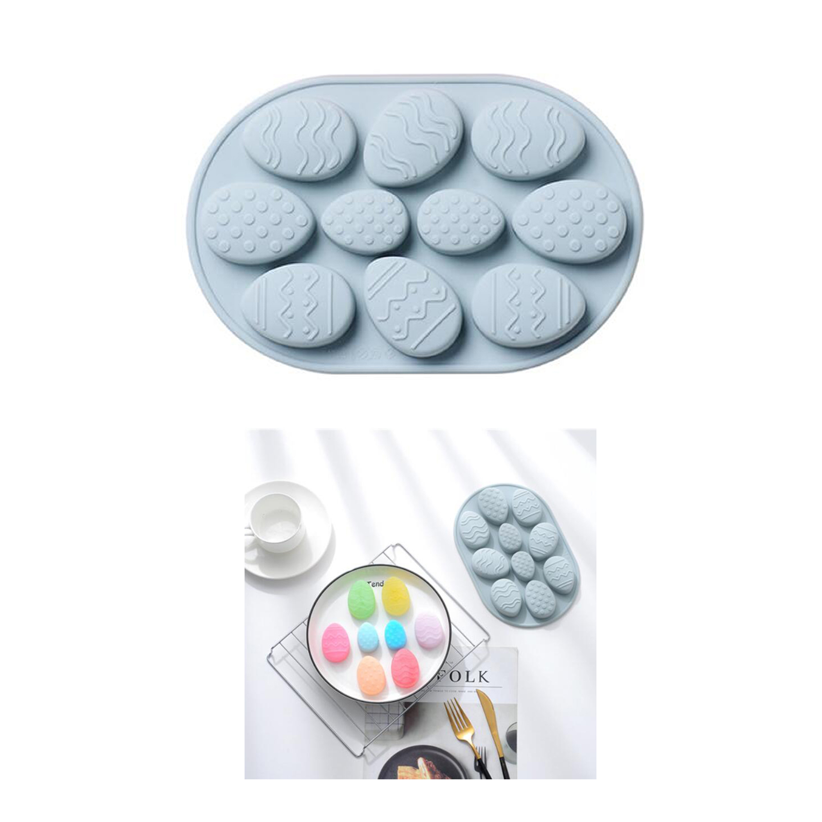 10 Cavity Easter Egg Shaped Silicone Baking Mold Cake Mold Chocolate Cookie Baking Mould Pan Ice Maker Mould