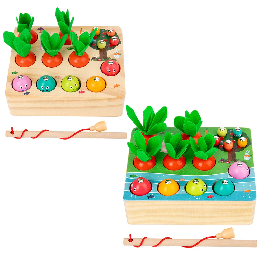 Magnetic Wooden Plucking Toys Fishing Catching Worm for Kids Children