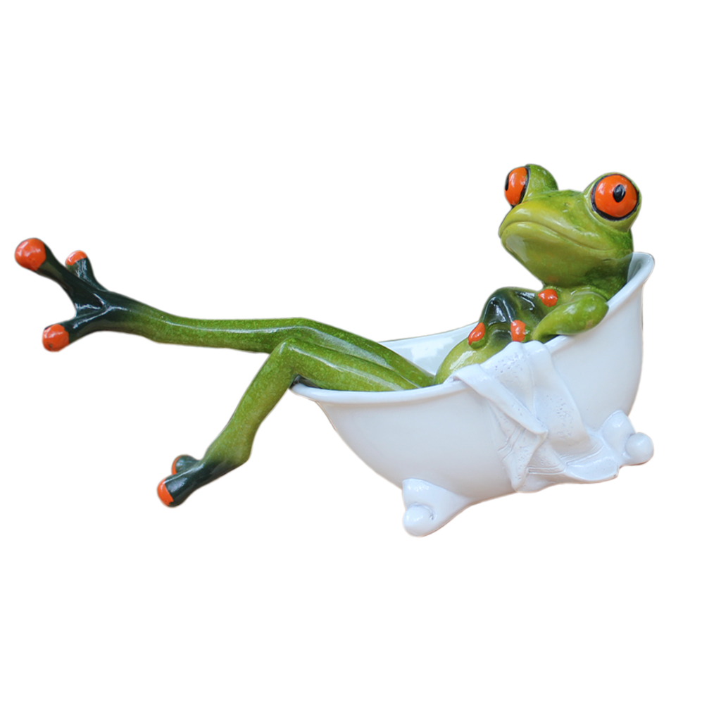 3D Frog With Bathtub Decoration Animal Resin Crafts Figurines Cute Crafts Toy Desktop Ornament