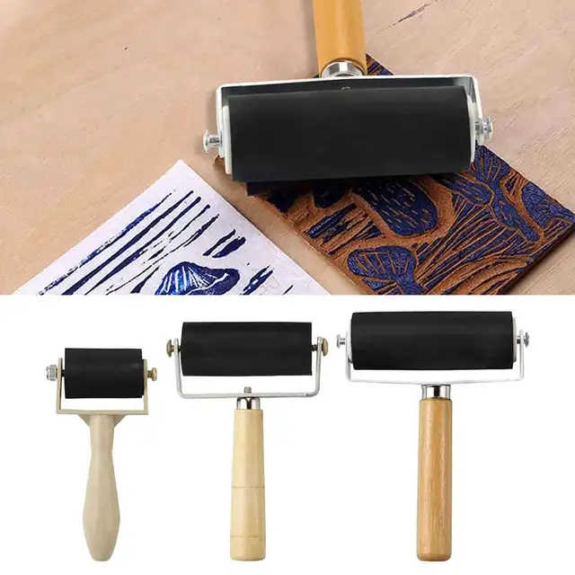 3Pcs Rubber Brayer Roller Wood Handle Ink Painting Stamping Tool Arts  Crafts for Carved Surfaces Wallpapers Printing - AliExpress