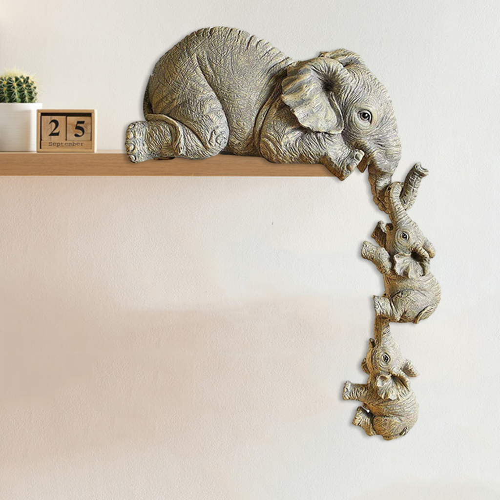Cute Elephant Holds Two Calf Elephant Figurine Collectible Creative Decorative Animal Statue Tabletop Sculpture Shelf Decor