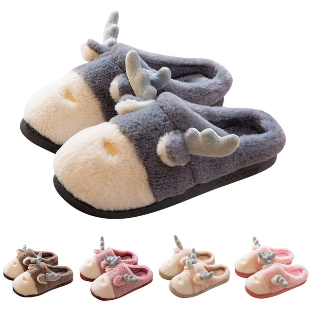 Christmas Elk Plush Home Slippers Women's Casual Winter Warm Shoes  Breathable Outdoor Slip On Deer Slippers Zapatos Mujer 2022 - AliExpress