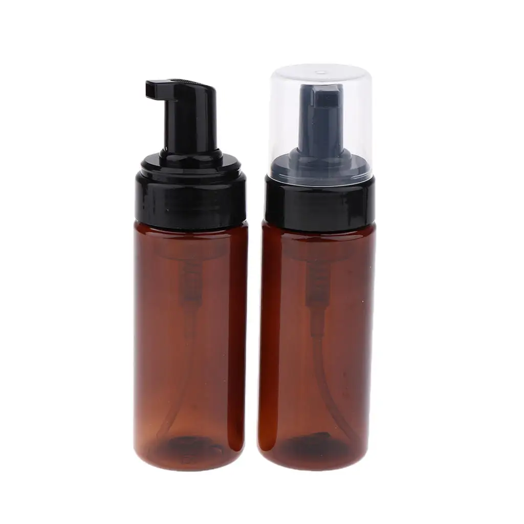 2pcs Foaming Soap Dispenser Amber Bottle Makeup Cosmetic Pump Bottles 150ml Brown