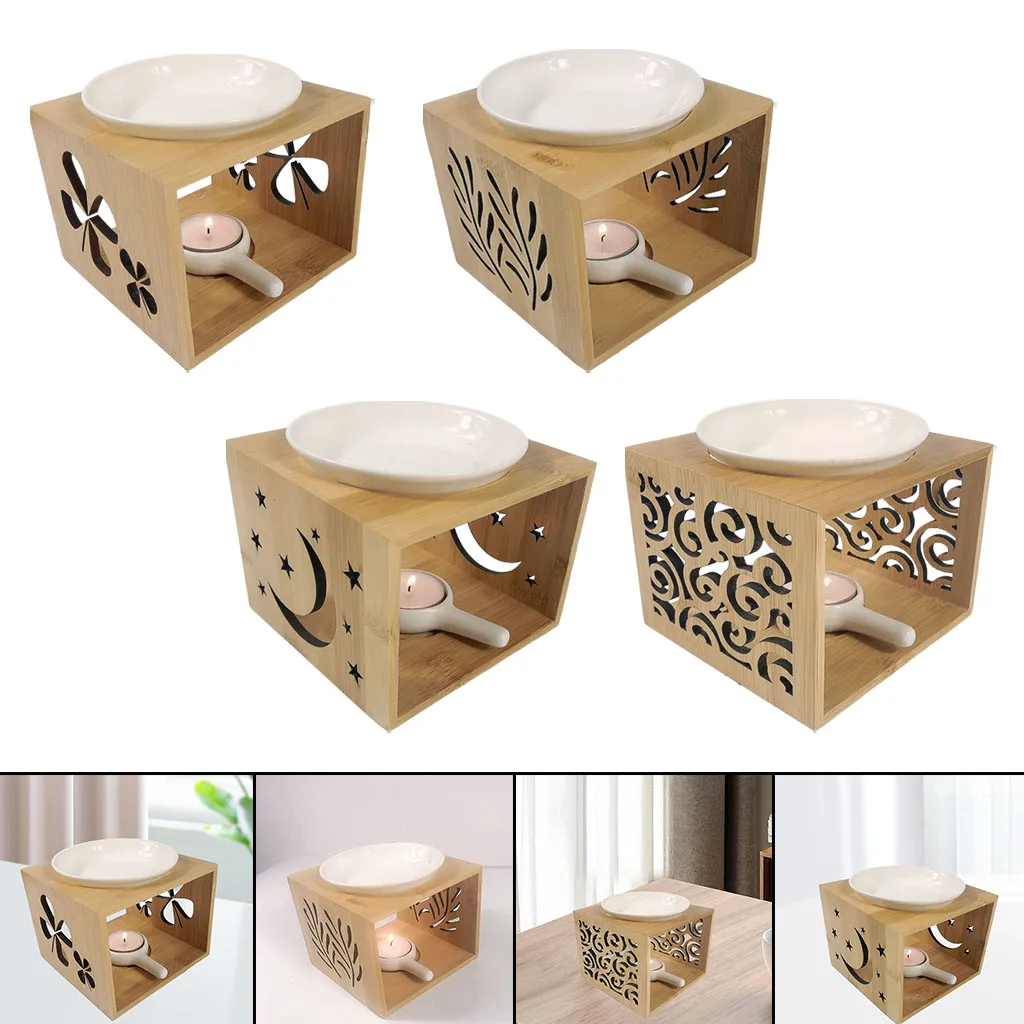 Wooden Tealight Candle Holder Aromatherapy Oil Burner,Essential Oil Incense Aroma Diffuser Home Living Room Meditation Decor
