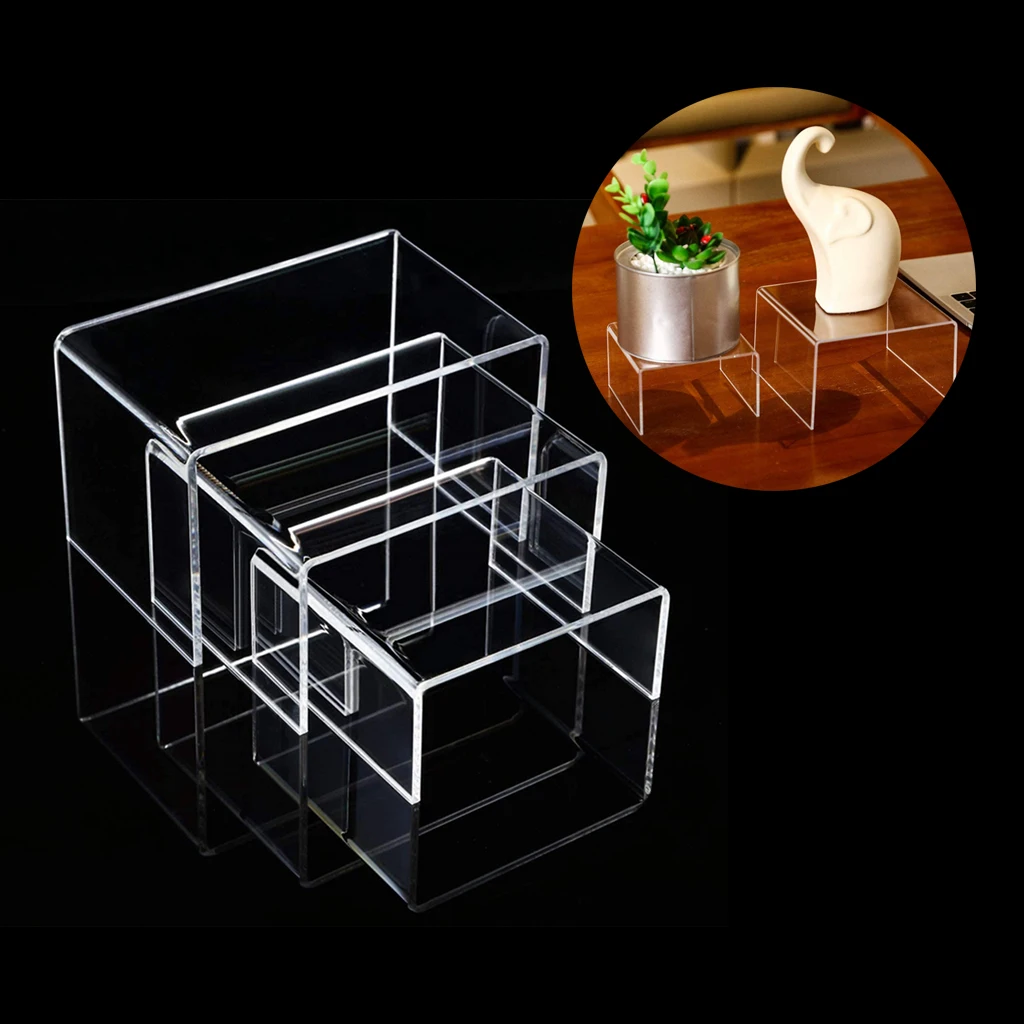 Clear Acrylic Display Risers, 1 Set of 3 Showcase Shelf for Figures, Buffets, Cupcakes and Jewelry Display Stands - 3
